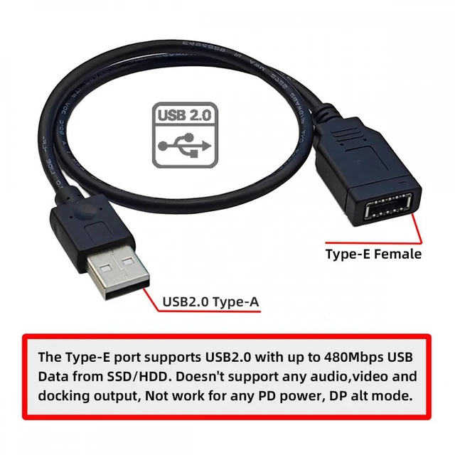 Alt view image 6 of 7 - WRIARICH Cable Single USB 3.1 Front Panel Socket Key-A Type-E to USB 2.0 Type-A Male Extension Cable