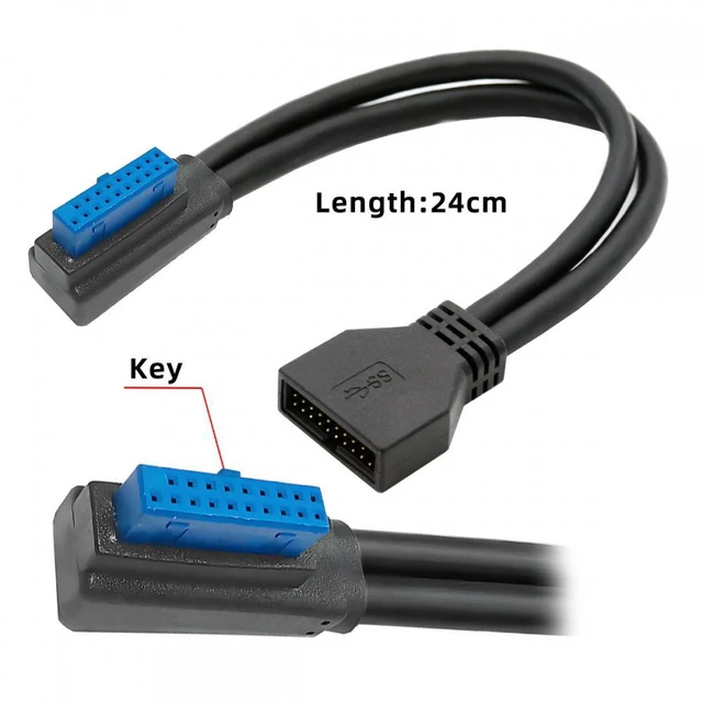 Alt view image 2 of 7 - WRIARICH Cable Right Angled USB 3.0 20Pin 19Pin Male Low Profile to Female Extension 5Gbps Cable 90 Degree for Motherboard