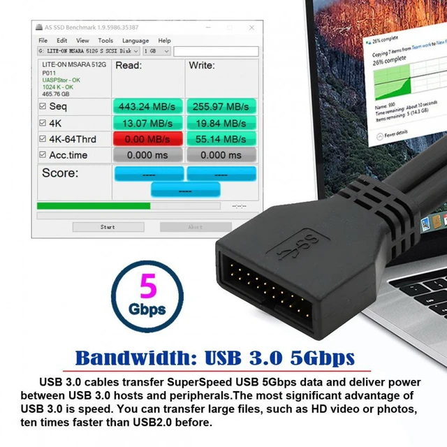 Alt view image 5 of 7 - WRIARICH Cable Right Angled USB 3.0 20Pin 19Pin Male Low Profile to Female Extension 5Gbps Cable 90 Degree for Motherboard