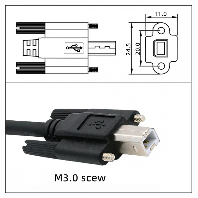 Alt view image 7 of 7 - WRIARICH USB 2.0 Type-A Male to Type-B Thumbscrew Standard Male Mount Panel Type for Industrial Camera Robot Scanner Disk