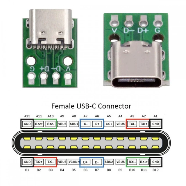Alt view image 3 of 7 - WRIARICH Cable 5pcs/set DIY OEM Type C Female Socket Connector to PCBA 4Pin USB2.0 Pinout DC 5V Power