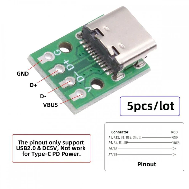 Alt view image 4 of 7 - WRIARICH Cable 5pcs/set DIY OEM Type C Female Socket Connector to PCBA 4Pin USB2.0 Pinout DC 5V Power