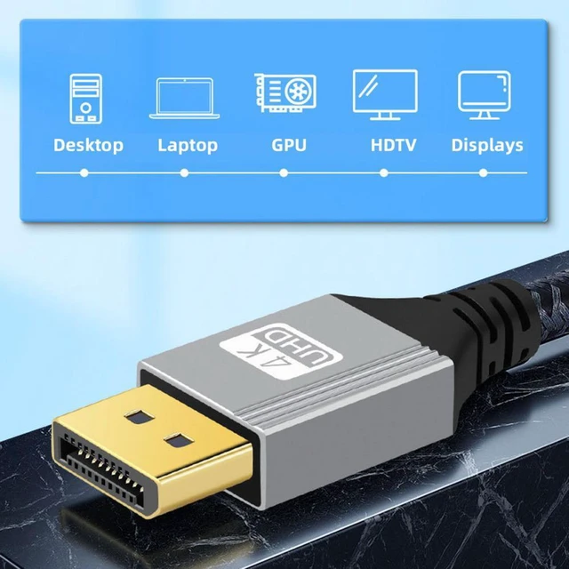 Alt view image 5 of 7 - WRIARICH Cable Up Angled DisplayPort DP to DP Cable 4K 60hz Cable Silver Sleeve Ultra-HD UHD 90 Degree for Desktop Laptop Monitor Graphics Card (100cm)
