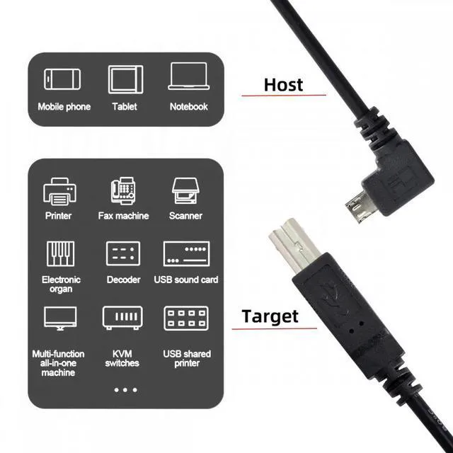 Alt view image 4 of 7 - WRIARICH Cable Right Angled 90 Degree Micro USB OTG to Standard B Type Cable for Printer Scanner Disk Lectronic Musical Instrument Midi Keyboard (30cm)