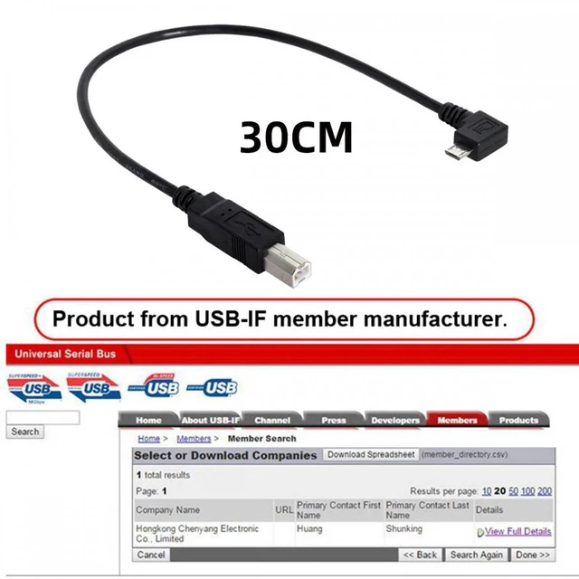 Alt view image 5 of 7 - WRIARICH Cable Right Angled 90 Degree Micro USB OTG to Standard B Type Cable for Printer Scanner Disk Lectronic Musical Instrument Midi Keyboard (30cm)