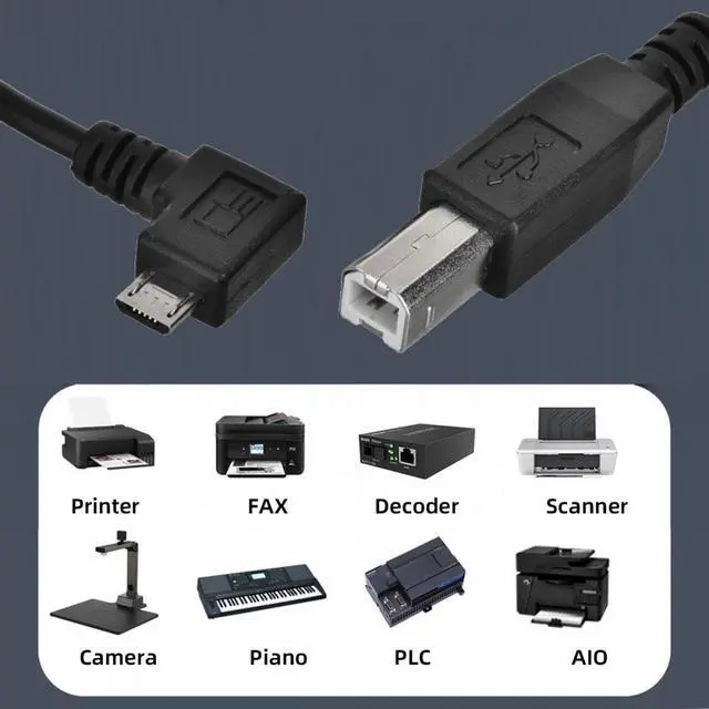 Alt view image 7 of 7 - WRIARICH Cable Right Angled 90 Degree Micro USB OTG to Standard B Type Cable for Printer Scanner Disk Lectronic Musical Instrument Midi Keyboard (30cm)