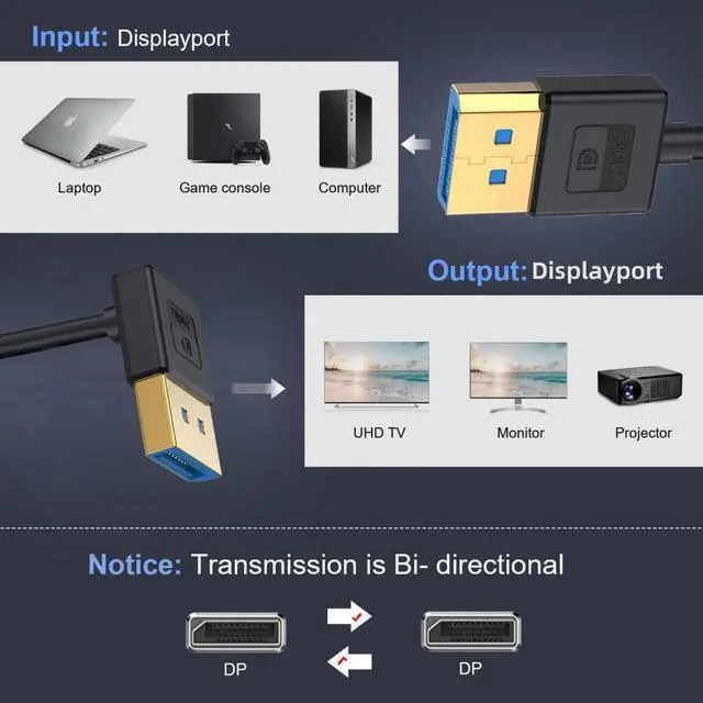 Alt view image 5 of 7 - WRIARICH Ultrafine Down Angled DisplayPort 1.4 DP to DP Cable 8K 60hz Cable Ultra-HD UHD 4K 144hz 90 Degree for Desktop Laptop Monitor 100cm