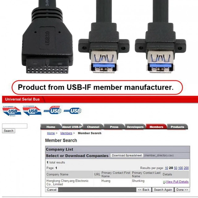 Alt view image 3 of 7 - WRIARICH Ultra Flat Slim Dual Port USB 3.0 Female Type-A Panel Type to Motherboard 20Pin 19Pin Header Cable 50cm