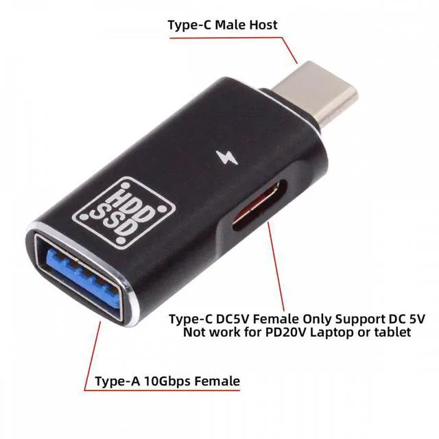 Alt view image 6 of 7 - WRIARICH 10Gbps USB-C Type-C to USB 3.0 Female OTG & DC 5V Power Adapter for Tablet Phone