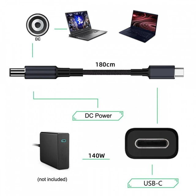 Alt view image 4 of 7 - WRIARICH Type C USB-C Input to 20V DC 5.5*2.1mm Output Power 100W 135W 140W 65W PD Charge Cable for Laptop