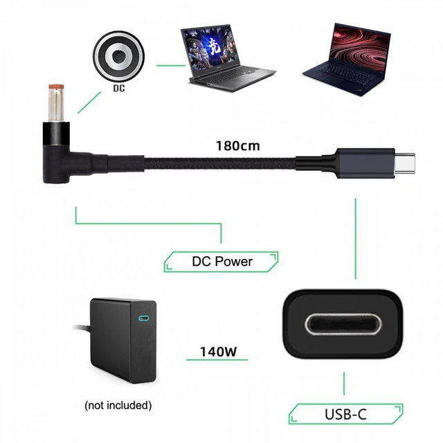 Alt view image 4 of 7 - WRIARICH Type C USB-C Input to 20V DC 5.5*2.5mm Output Power 100W 135W 140W 65W PD Charge Cable for Laptop
