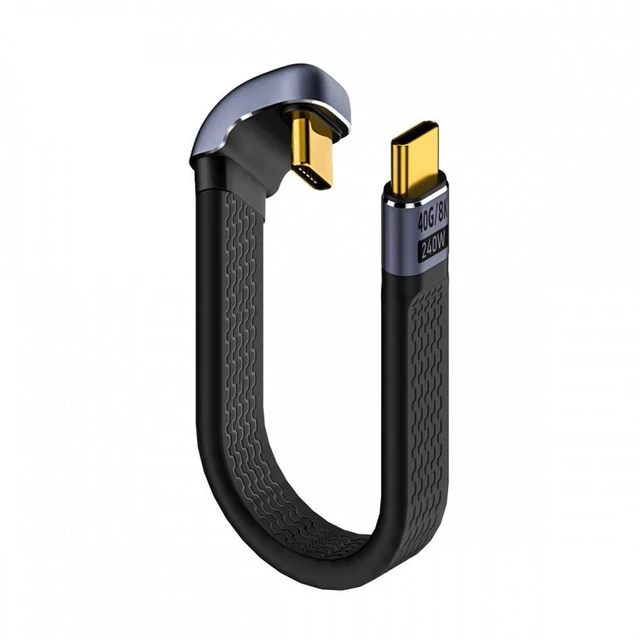 Main image of WRIARICH 240W Type-C USB-C Male to Male USB4 40Gbps 100W 8K Flat Slim FPC Data Opposite U Shape Back Angled Cable for Laptop Phone 13cm