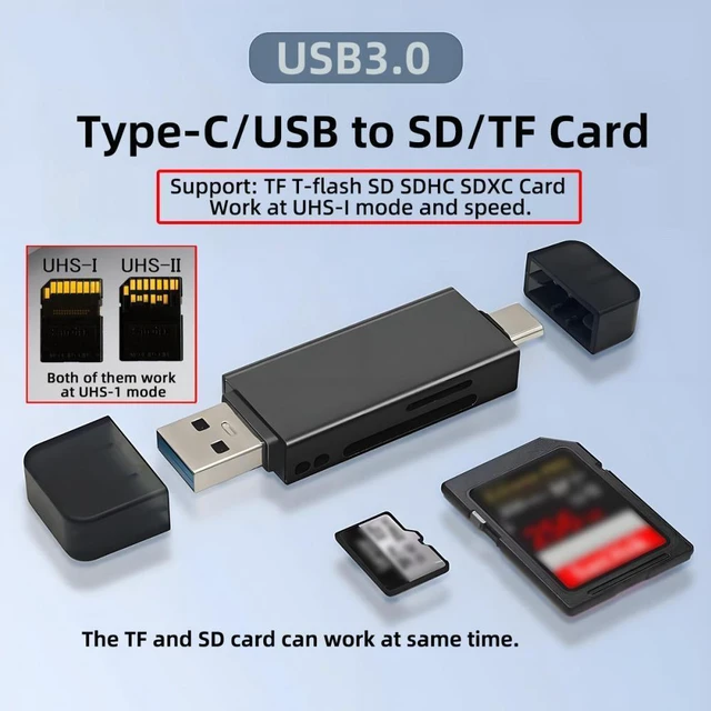 Alt view image 2 of 7 - WRIARICH Cable USB 3.0 & Type-C to TF T-Flash Card & SD Card Reader Writer for Camera & Laptop & Tablet & Mate Serial Phone