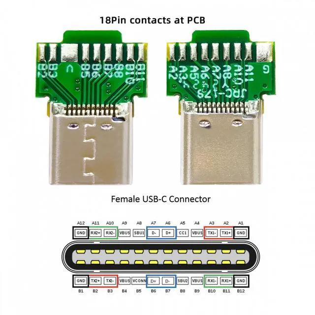 Alt view image 3 of 7 - WRIARICH 2pcs/lot OEM DIY USB-C USB 3.1 Type-C Male & Female Plug Socket Connector Solder Type with PCB