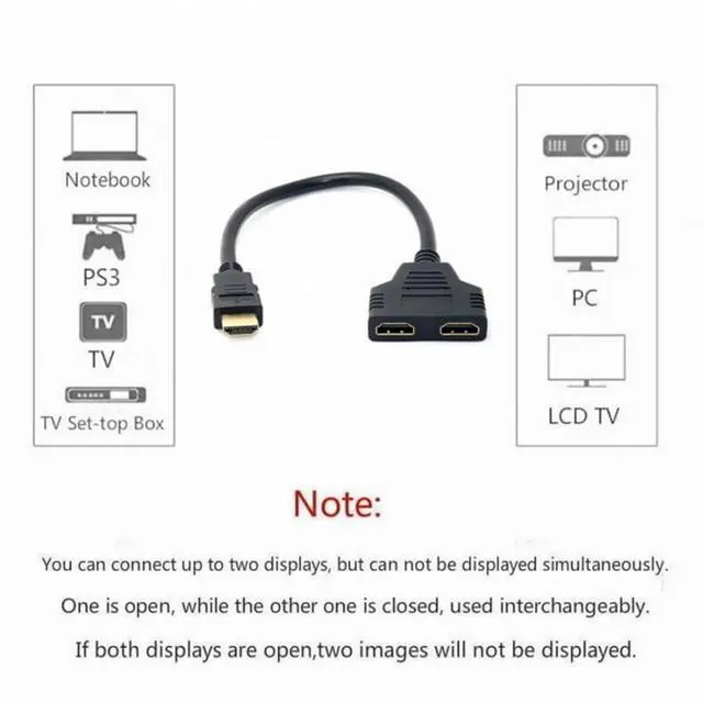 Alt view image 6 of 7 - WRIARICH One HDMI Male to Dual HDMI Female Y Splitter Switch Extension Adapter Cable for FOR PC HDTV Laptop 1080P