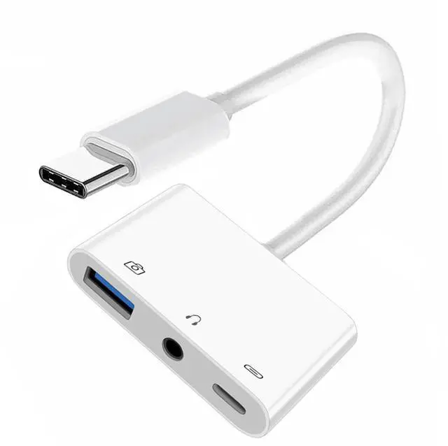 Main image of WRIARICH Type C USB-C to 3.5mm Audio AUX & Type-A USB2.0 OTG Female with PD Power Charge Adapter Compatible with Laptop Tablet Phone