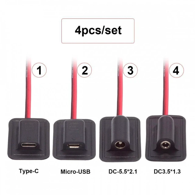 Alt view image 2 of 7 - WRIARICH 4pcs/lot Type-C Micro-USB DC 5.5x2.1mm 3.5X1.35mm Power Extension Cable for Backpack Charging Electric Heating Pads
