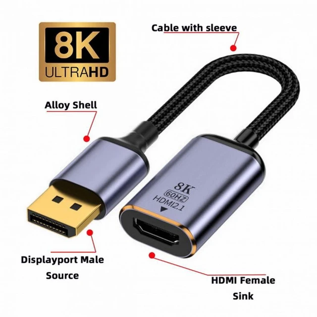 Alt view image 4 of 7 - WRIARICH Cable DisplayPort 1.4 Source to HDMI 2.0 Display 8K 60hz UHD 4K DP to HDMI Female Monitor Adapter Cable