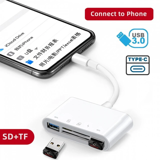 Alt view image 2 of 7 - WRIARICH USB 2.0 Type C USB-C to TF Micro SD SDXC Dual USB3.0 Female Card Reader PD 27W Adapter for Laptop Tablet Phone