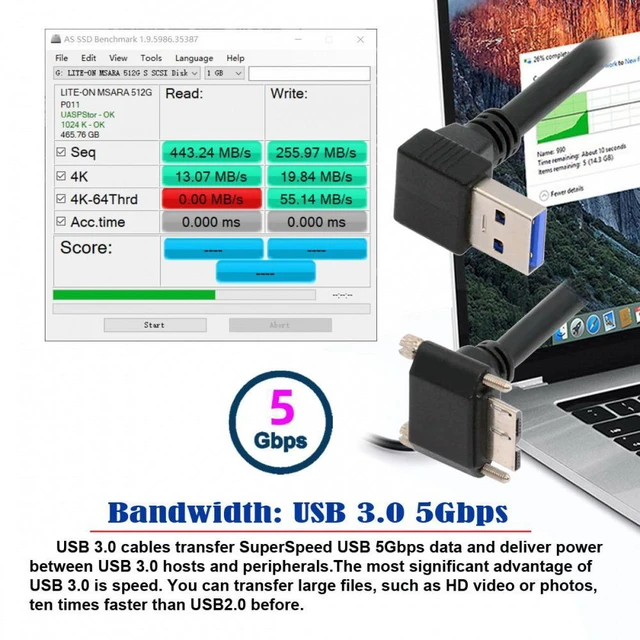 Alt view image 3 of 6 - WRIARICH Down Angled 90 Degree USB 3.0 A Male to Micro-B 3.0 Plug Down Angled Locking Screw Panel Cable 25cm