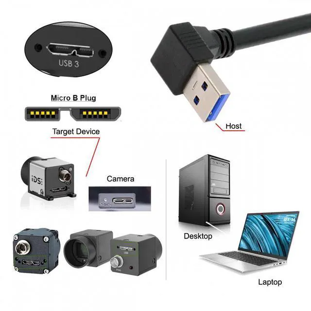 Alt view image 6 of 6 - WRIARICH Down Angled 90 Degree USB 3.0 A Male to Micro-B 3.0 Plug Down Angled Locking Screw Panel Cable 25cm