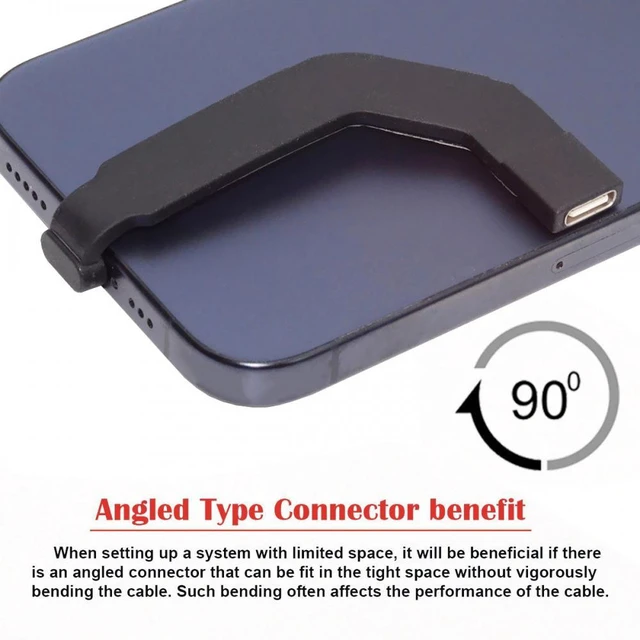 Alt view image 2 of 7 - WRIARICH Angled Type-C Male to USB-C Female Extension Ultra Slim Data Cable Connector Protector 65W Fast Charge for Tablet Phone
