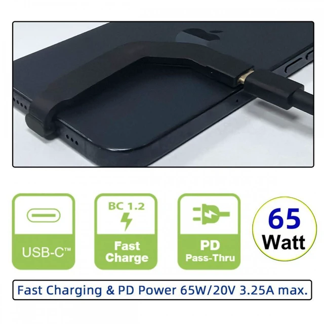 Alt view image 4 of 7 - WRIARICH Angled Type-C Male to USB-C Female Extension Ultra Slim Data Cable Connector Protector 65W Fast Charge for Tablet Phone