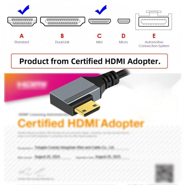 Alt view image 6 of 7 - WRIARICH 90 Degree Left Angled Mini HDMI 2.1 Male to HDMI Male 8K 60hz Stretch Coiled Cable 100cm for HDTV Computer Laptop Monitor