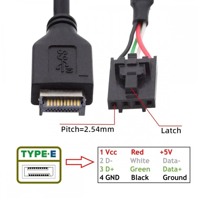 Alt view image 4 of 7 - WRIARICH USB 3.1 Front Panel Header Male Type-E Host to USB 2.0 Motherboard 4pin IDC Housing with Latch Device Cable 30cm