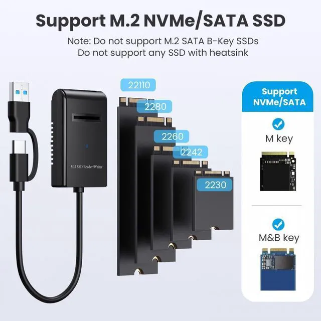 Alt view image 3 of 7 - WRIARICH Cable USB 3.0 USB-C Type-C Type-A to NVME M-key M.2 NGFF SATA SSD Docking Horizontal External Cable Enclosure RTL9210B Chipset