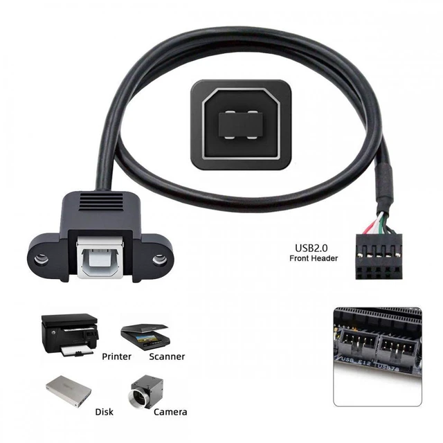 Alt view image 4 of 7 - WRIARICH USB 2.0 Motherboard 9pin 10pin Header to Standard Type-B Female Extension cable with Nuts for Panel Mount