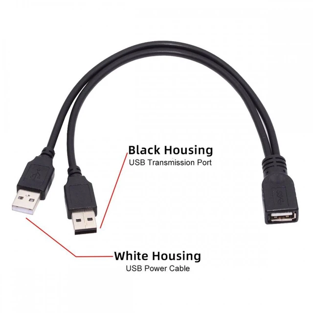 Alt view image 2 of 7 - WRIARICH Black USB 2.0 Female A to Dual A Male Extra Power Data Y Extension Cable for 2.5" Mobile Hard Disk