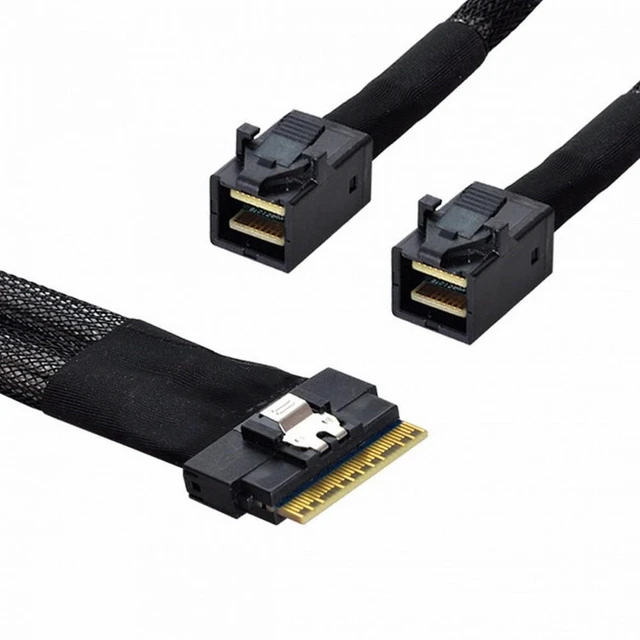 Alt view image 2 of 7 - WRIARICH PCI-E Ultraport Slimline SAS Slim 4.0 SFF-8654 8i 74pin to Dual SFF-8643 4i Mini SAS HD Cable PCI-Express