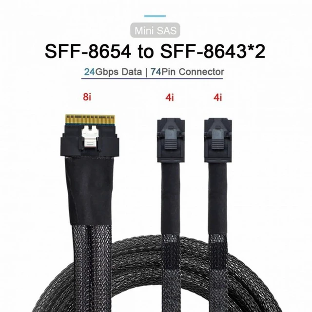 Alt view image 3 of 7 - WRIARICH PCI-E Ultraport Slimline SAS Slim 4.0 SFF-8654 8i 74pin to Dual SFF-8643 4i Mini SAS HD Cable PCI-Express
