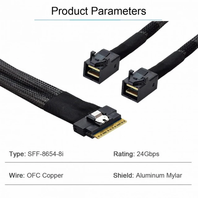 Alt view image 5 of 7 - WRIARICH PCI-E Ultraport Slimline SAS Slim 4.0 SFF-8654 8i 74pin to Dual SFF-8643 4i Mini SAS HD Cable PCI-Express