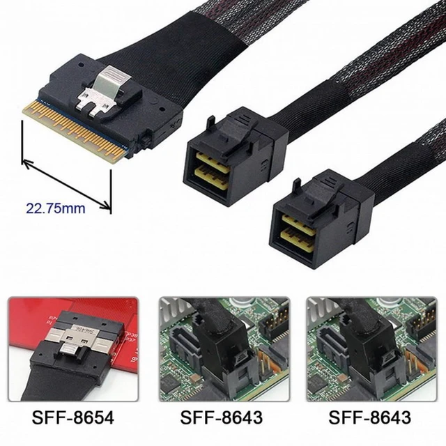Alt view image 6 of 7 - WRIARICH PCI-E Ultraport Slimline SAS Slim 4.0 SFF-8654 8i 74pin to Dual SFF-8643 4i Mini SAS HD Cable PCI-Express