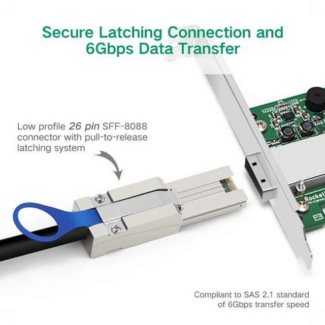 Alt view image 5 of 7 - WRIARICH External Mini SAS 26Pin 4x SFF-8088 to SFF 8088 4 Lane Data Disk Raid Multilane Cable 6Gbps