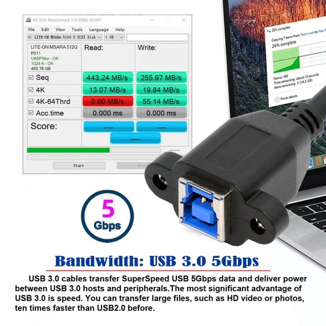 Alt view image 2 of 7 - WRIARICH USB 3.0 Type-B Female to USB3.0 Micro-B Male Cable Extension 5Gbps for Disk SSD Camera Data 30cm