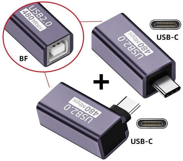 Main image of WRIARICH 2pcs/lot USB 2.0 B Type Female to Type-C Male Angled & Straight Extension Adapter for Printer Phone Disk