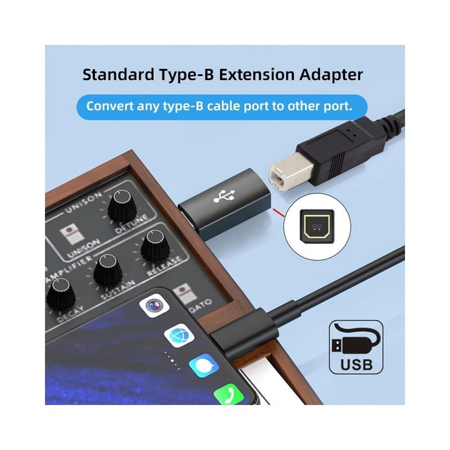 Alt view image 4 of 7 - WRIARICH 2pcs/lot USB 2.0 B Type Female to Type-C Male Angled & Straight Extension Adapter for Printer Phone Disk