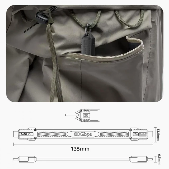 Alt view image 7 of 7 - WRIARICH Cable USB5.0 80Gbps Flat Slim FPC Cable 240W 16K@30hz 8K 60Hz 5K Lanyard Strap Chain Compatible with 40Gbps USB4.0 Thunderbolt3/4/5 (White Color)