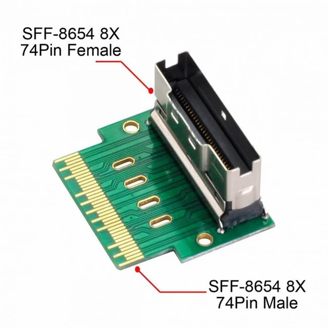 Alt view image 4 of 7 - WRIARICH PCI-E Slimline SAS 4.0 SFF-8654 8i 74pin to SFF-8654 74pin Male to Female Extender Adapter Angled Test Tools