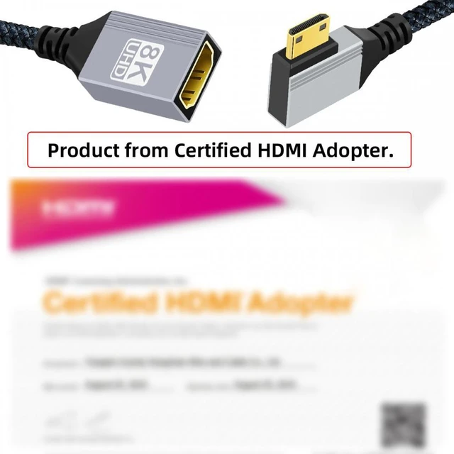 Alt view image 3 of 7 - WRIARICH 8K Type-C Mini HDMI 2.1 Male 90 Degree Right Angled to HDMI Female Extension HDTV Cable for DV Camera Laptop Portable Monitor