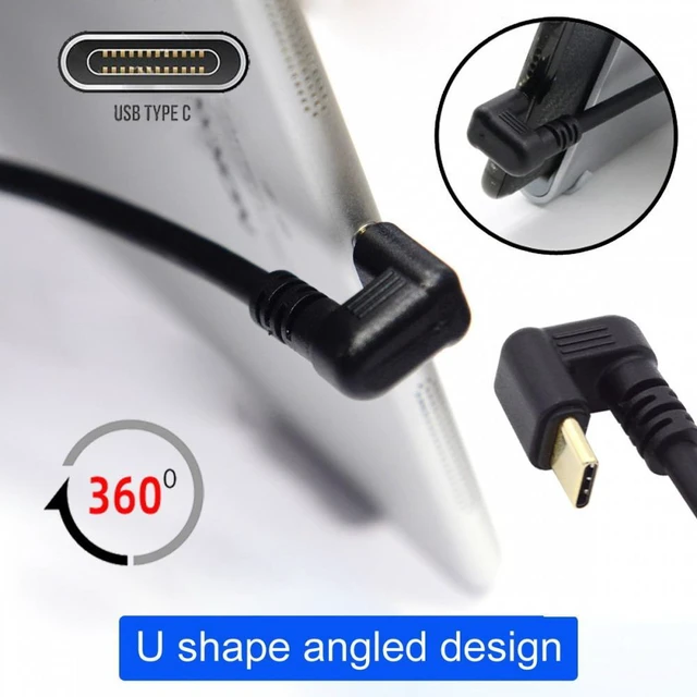 Alt view image 5 of 7 - WRIARICH Up Angled USB3.0 Type-A to Type-C USB-C Male to Male Power Data Cable 5Gbps USB-C Opposite U Shape Back Angled