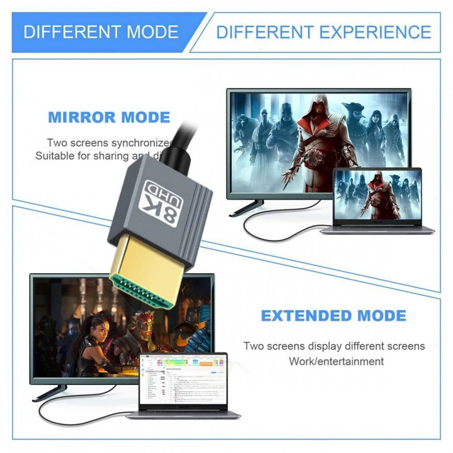 Alt view image 6 of 7 - WRIARICH HDMI 2.1 Male to HDMI Male 8K 60hz Stretch Coiled Cable Up Angled 90 Degree for HDTV Computer Laptop Monitor