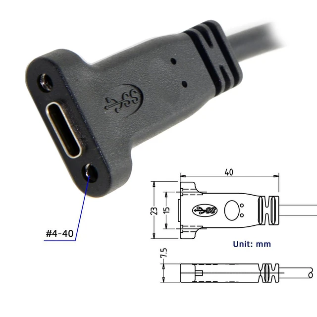 Alt view image 4 of 7 - WRIARICH USB-C USB 3.1 Type-C Female to USB 3.0 A Male Data 5Gbps Cable (20cm) with Panel Mount Screw Hole