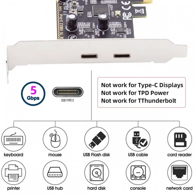 Alt view image 7 of 7 - WRIARICH USB3.1 Gen1 5Gbps Dual Type-C USB-C Female to PCI-E Express 1x Card Adapter ASM1042 with Low Profile Bracket