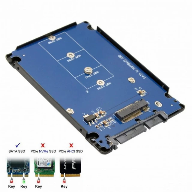 Alt view image 4 of 7 - WRIARICH B+M Key Socket 2 M.2 NGFF (SATA) SSD to 2.5 SATA Adapter Card Adapter with Black Metal Case