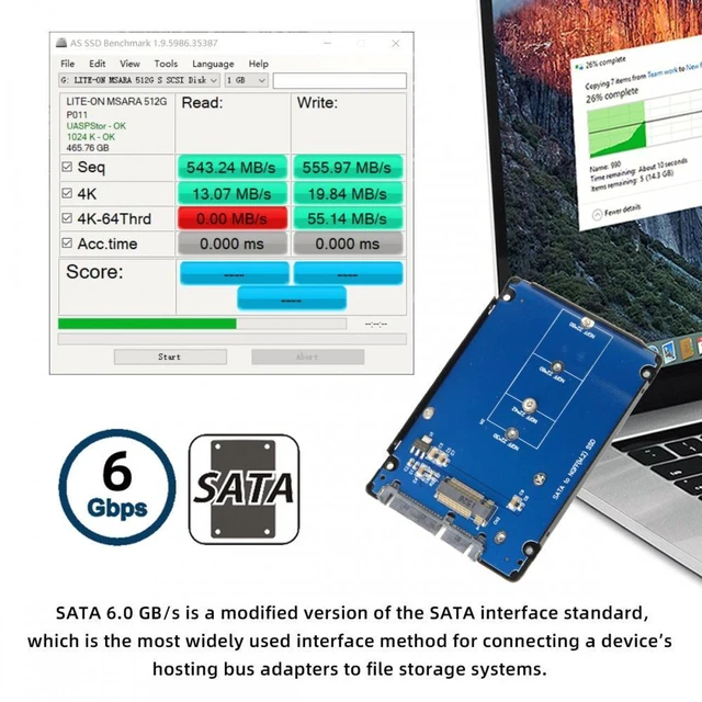 Alt view image 6 of 7 - WRIARICH B+M Key Socket 2 M.2 NGFF (SATA) SSD to 2.5 SATA Adapter Card Adapter with Black Metal Case