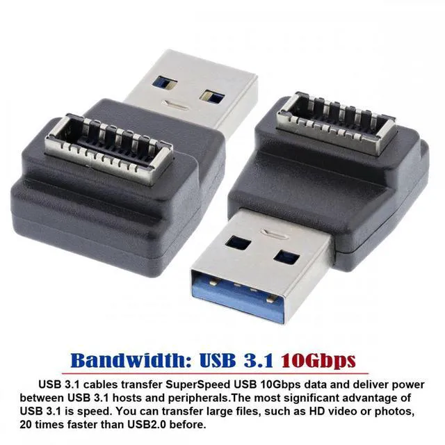 Alt view image 6 of 7 - WRIARICH Type-A USB3.0 Male to Type-E USB 3.1 Front Panel Header Female Motherboard Extension Data Adapter 90 Degree Angled